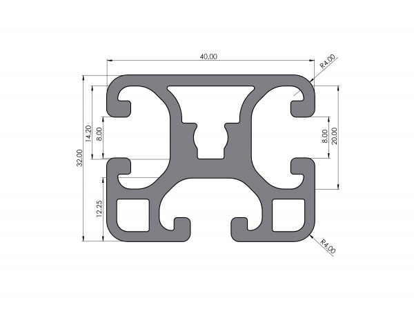 Aluminum profile 40x32 slightly groove 8 I-type